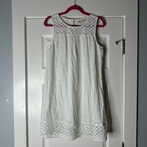 Cynthia Rowley White Linen Sleeveless Summer Dress Crochet Lace Detailing